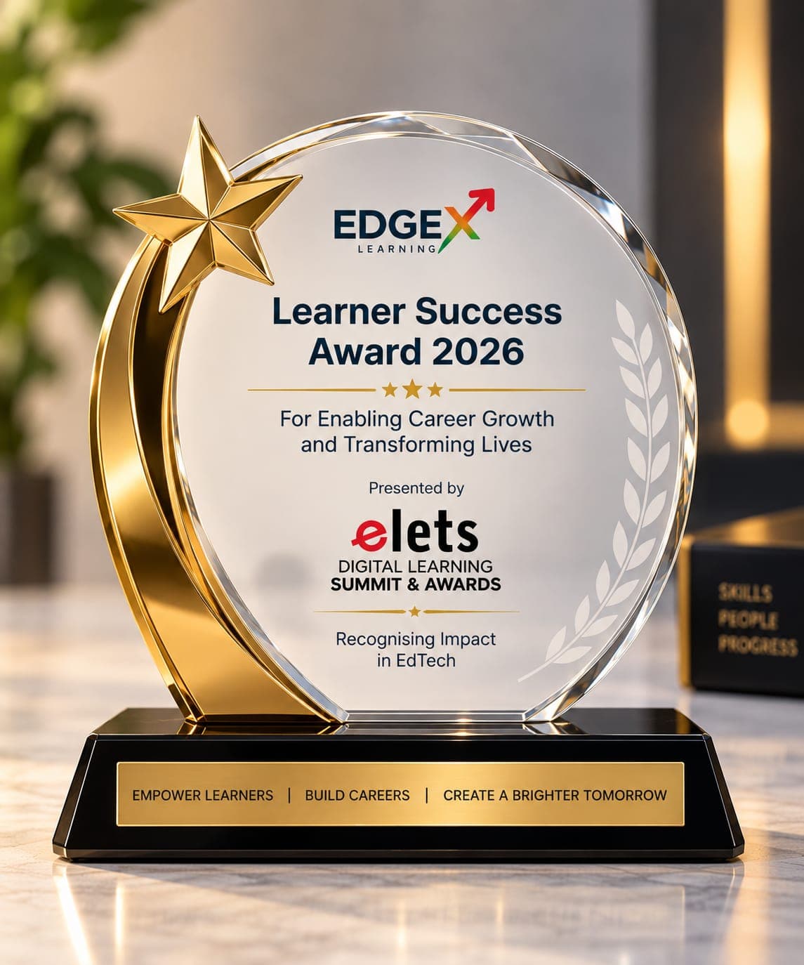 EdgeX Learning Learner Success Award 2026 trophy presented by Elets Digital Learning Summit & Awards