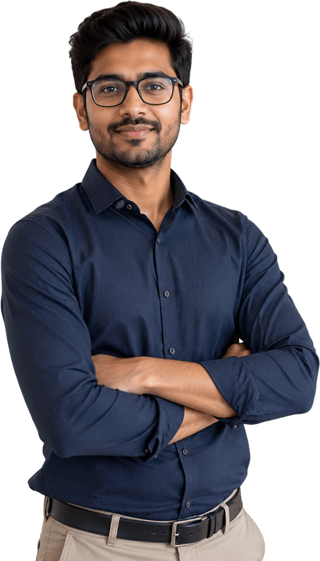 Career advisor with arms crossed